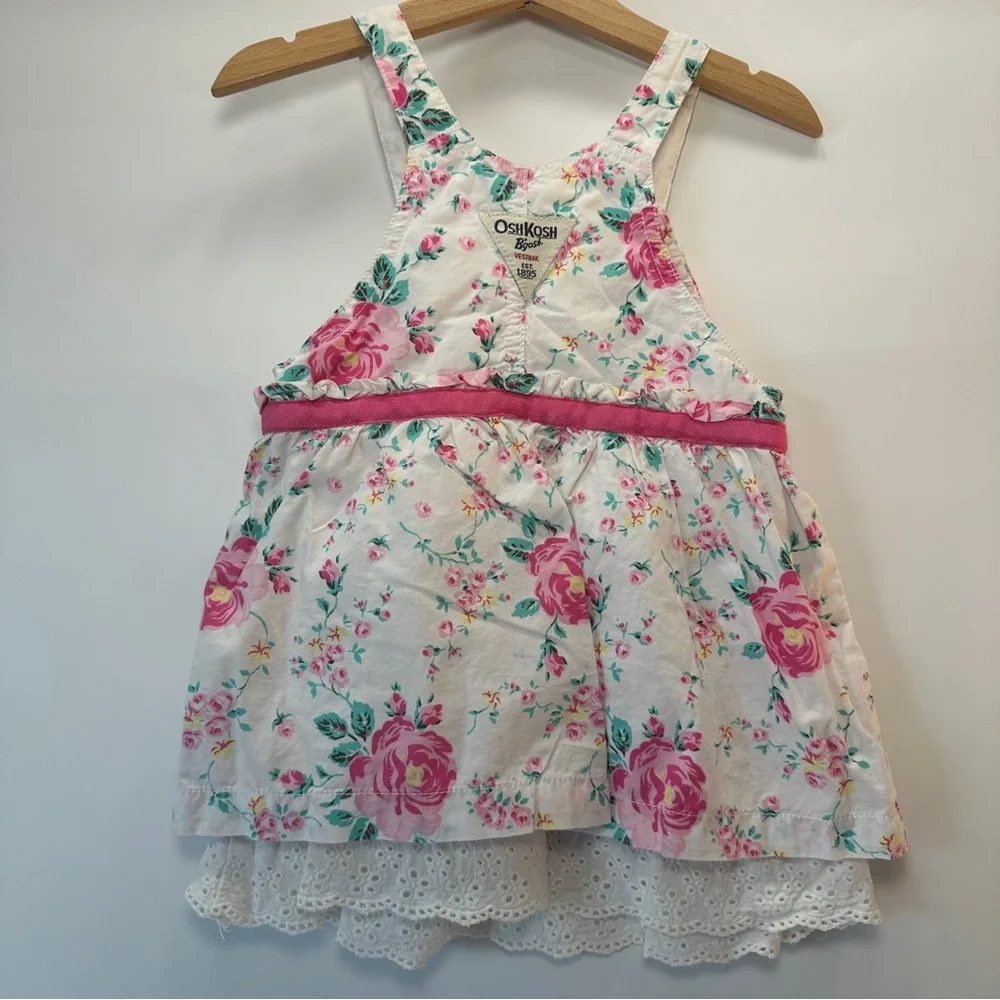 Oshkosh Girl HTF Retired Overall Dress Skirtall Floral Roses 24‎ Months Ribbon